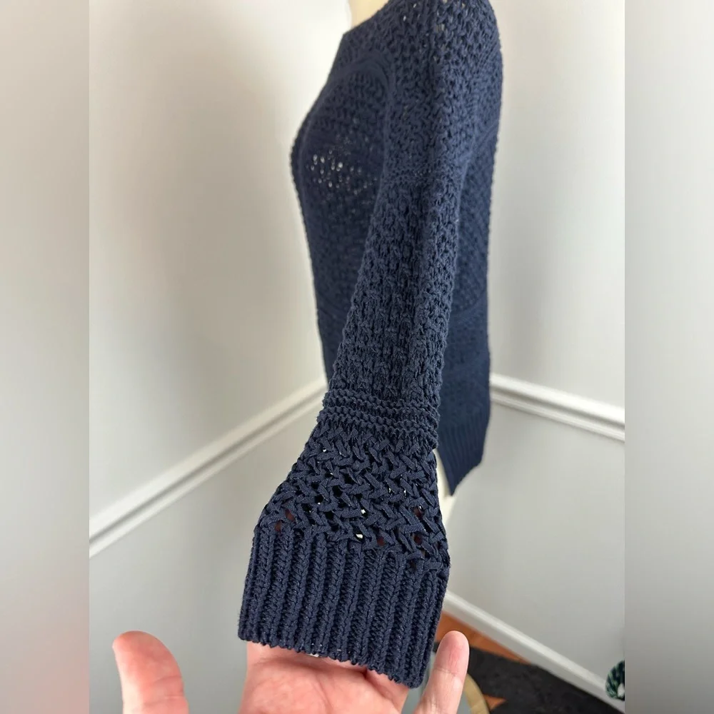 LOFT Navy Textured Open Stitch Knit Pullover Sweater | Size XS
